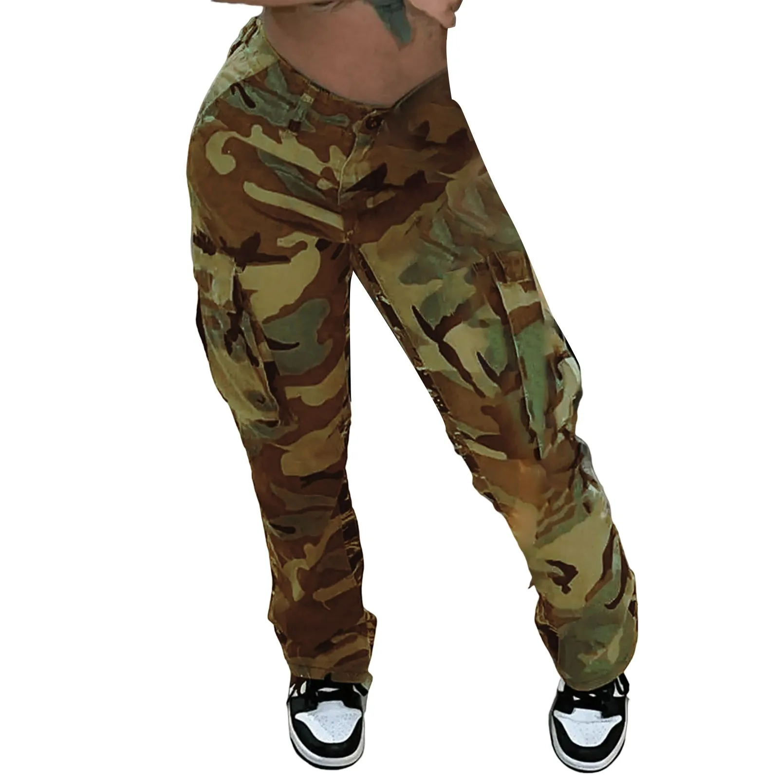 

Y2k Vintage Harajuku Streetwear Casual Camouflage Cargo Pants Parachute High Waist Straight Trousers Camo Wide Leg Women Clothes