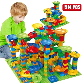 84-514pcs small size marble race run blocks maze ball track building blocks plastic funnel slide assemble DIY bricks kids gift