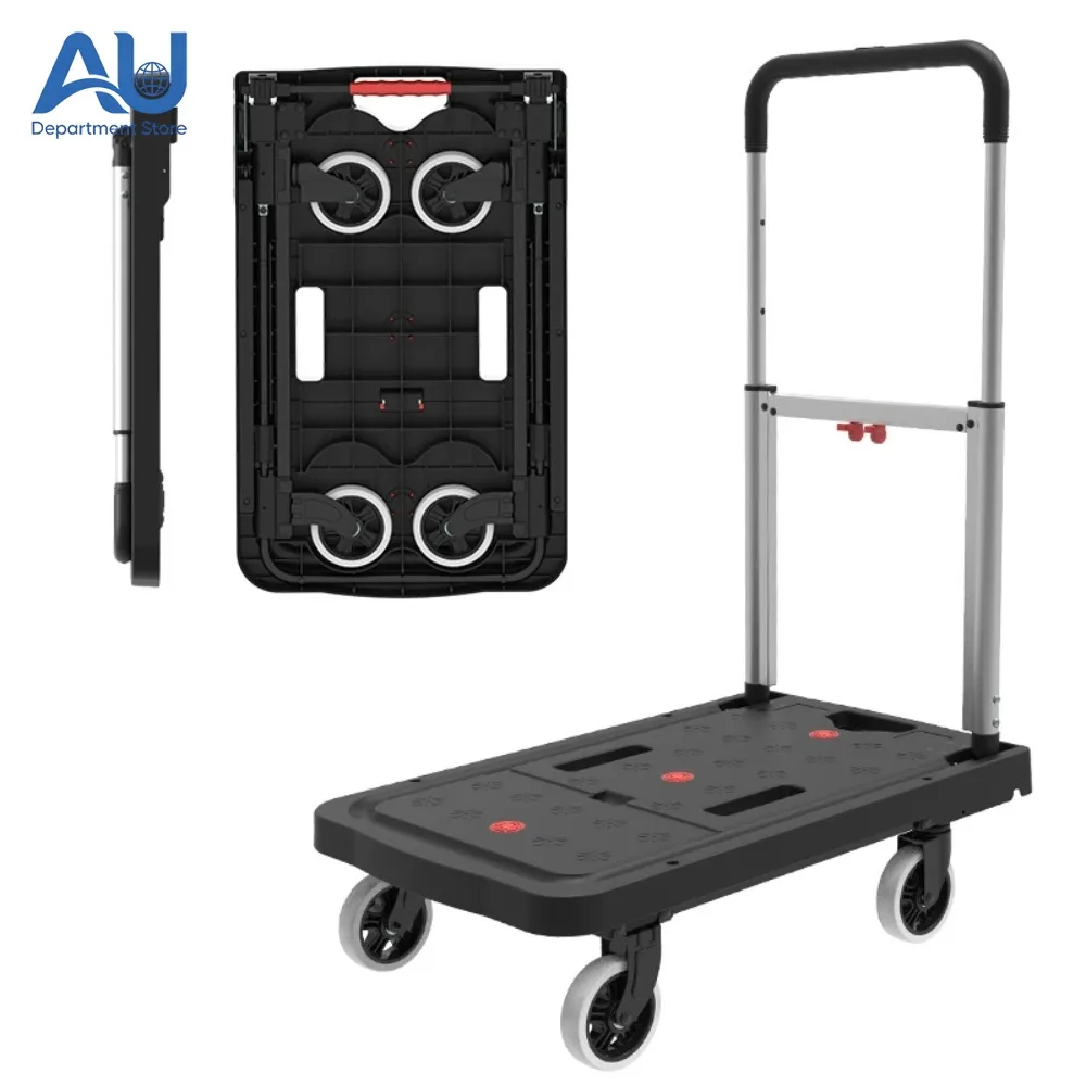 Folding Hand Truck Portable Flatbed Trolley Household Cargo Moving Dolly Hand Pull Trailer