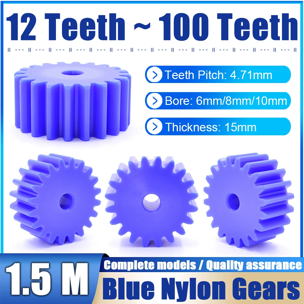 

12-25T 1.5 Modulus Blue Nylon Spur Gear 12 13 14 15 16 17 18 19 20 21 22 23 24 25 Teeth 6mm Bore Flat Cylindrical Drive Gears