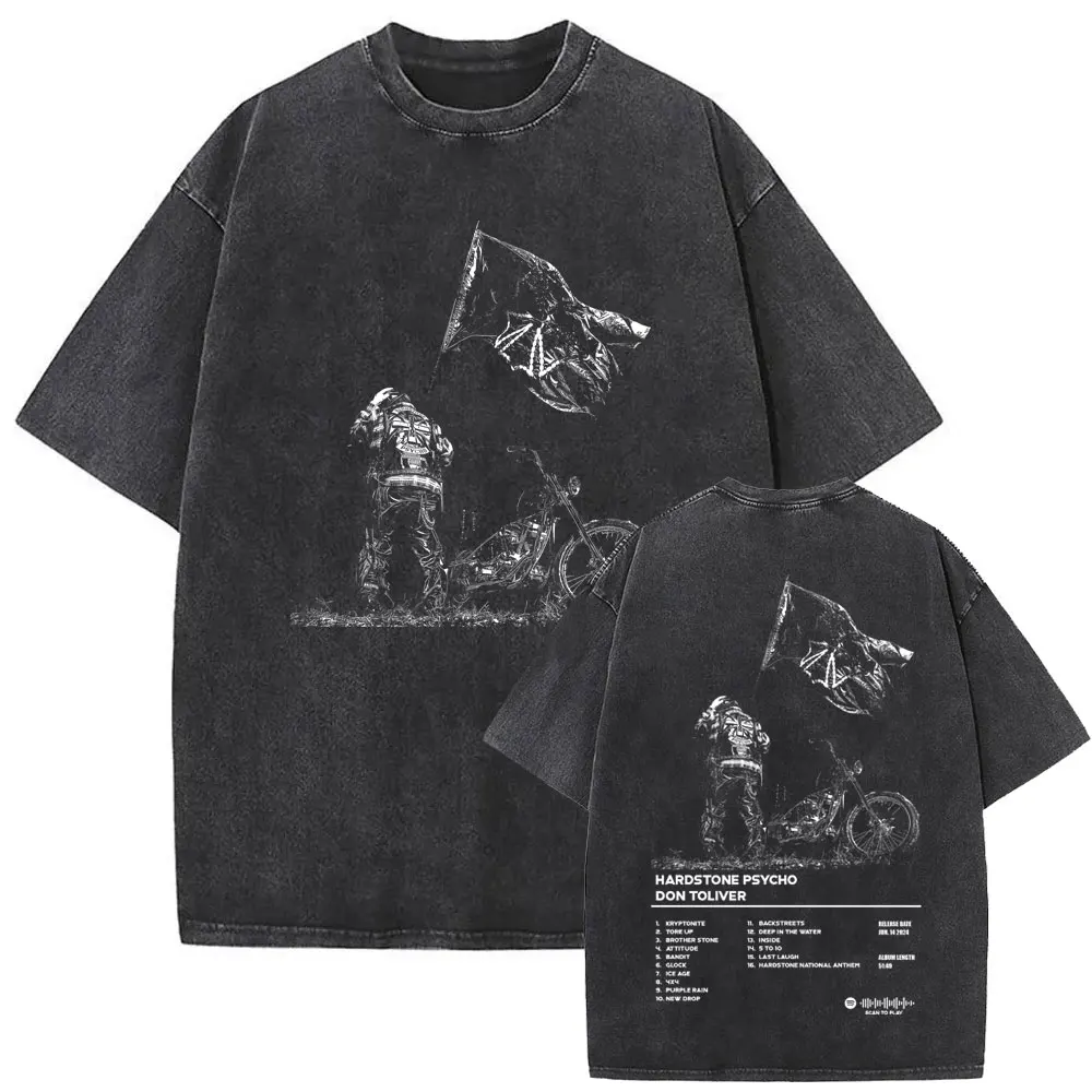 Washed Vintage Rapper Don Toliver Hardstone Psycho Album Print T Shirts Men Women Popular Hip Hop Oversized T-shirts Streetwear