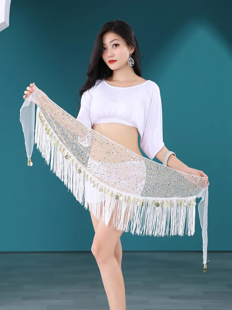 Belly Dance Waist Chain Women Practice Clothes Hip Scarf Beginner Triangle Scarf Bead Mmbroidery Tassel  Seal Stage Performance