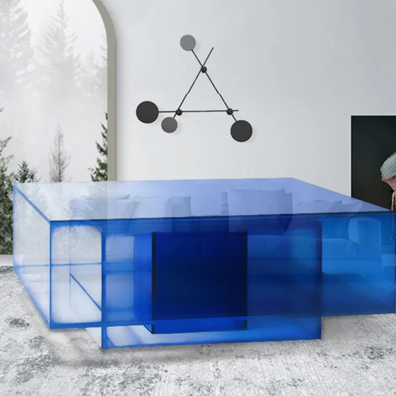 Acrylic Blue Transparent Coffee Tables Nordic Originality Design Living Room Coffee Tables Polygon Art Furniture Salontafel FYCT