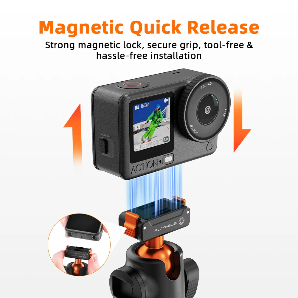 Flymile Magnetisches Schnellwechsel-Stativ für (DJI Osmo Action 6/Nano) oder (Osmo 360/Action 5 Pro/4/3), 1,4M Ausziehbarer Selfie-Stick – Detail 3