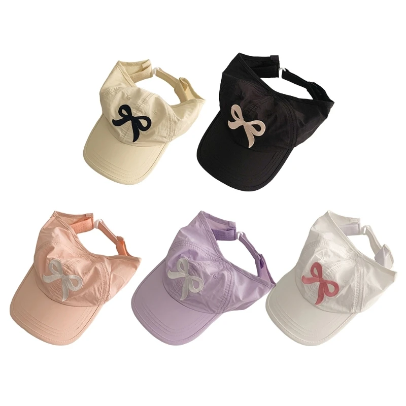 

2024 Baby Girls Sunhat Lovely Bowknot Empty Top Sunhat Quick Drying Sun Visor Caps Hollowed Top Travel Beach Hat