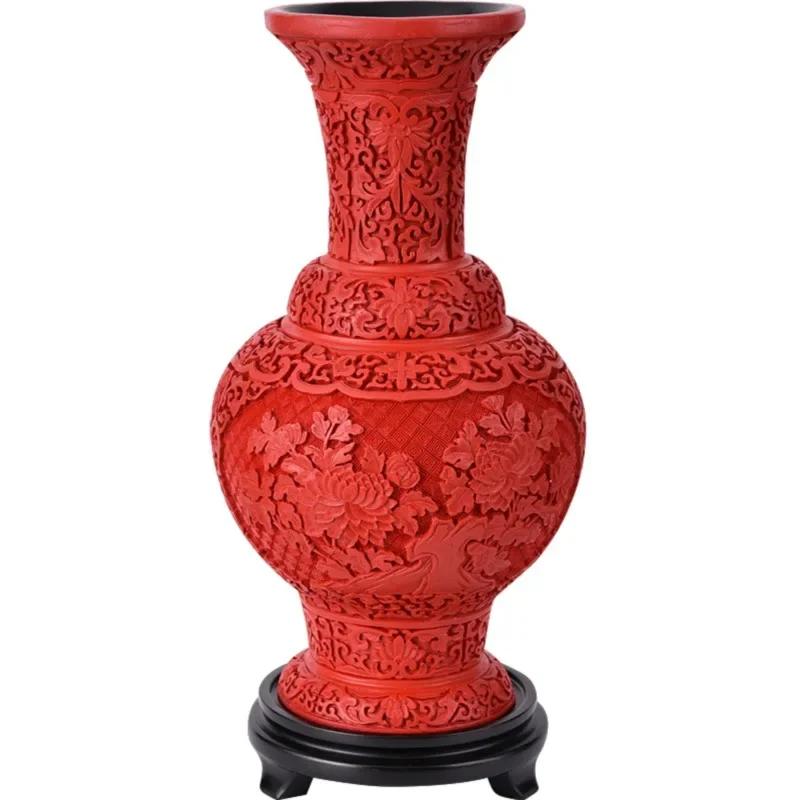 15-Inch Vase Yangzhou Characteristic Lacquer Ware, Traditional Chinese Craftsmanship, Red Engraved Paint Gifts