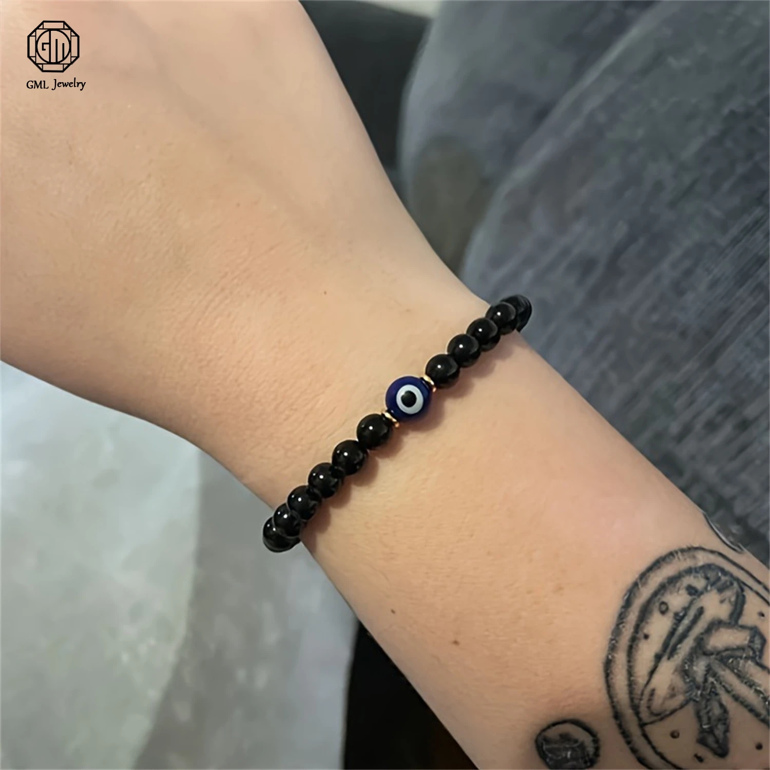Pulsera Ojo de Diablo, Obsidiana Negra, Cuentas de 6mm, Cordón Elástico Ajustable, Joyería Unisex, Regalo para Hombres y Mujeres, Piedra Natural de la Suerte