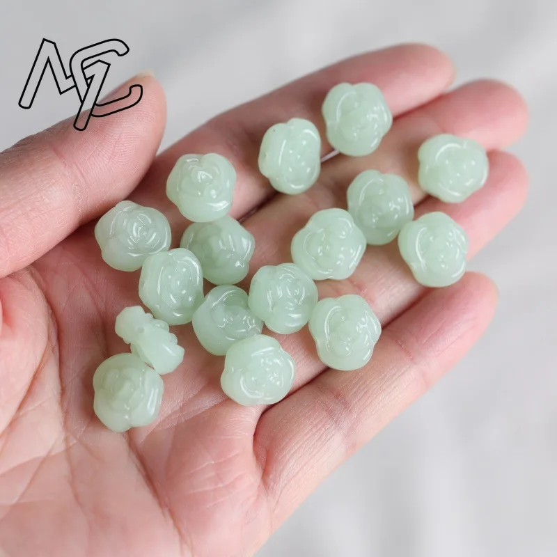 100Pcs Jade Glass Rose Flower Beads 12*8mm Light Aqua Green Double Sided Carved Beads DIY Bracelet Earring Jewelry Accessories