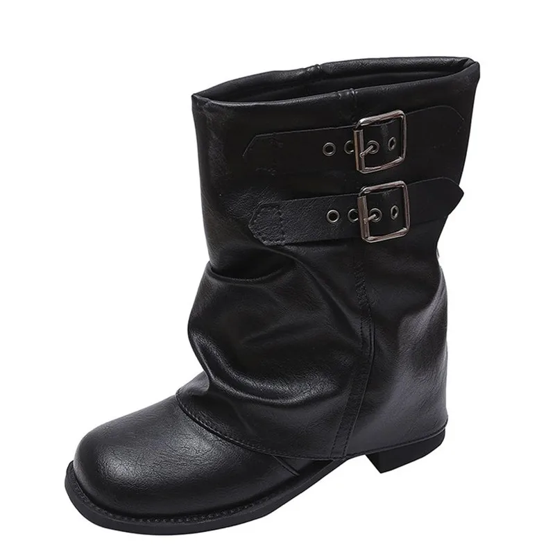 

Cowgirl Boots 2026 Autumn Winter Vintage Western Thick Heels Women Boots Fashion Belt Buckle Slip on Mordern Short Boots Mujer