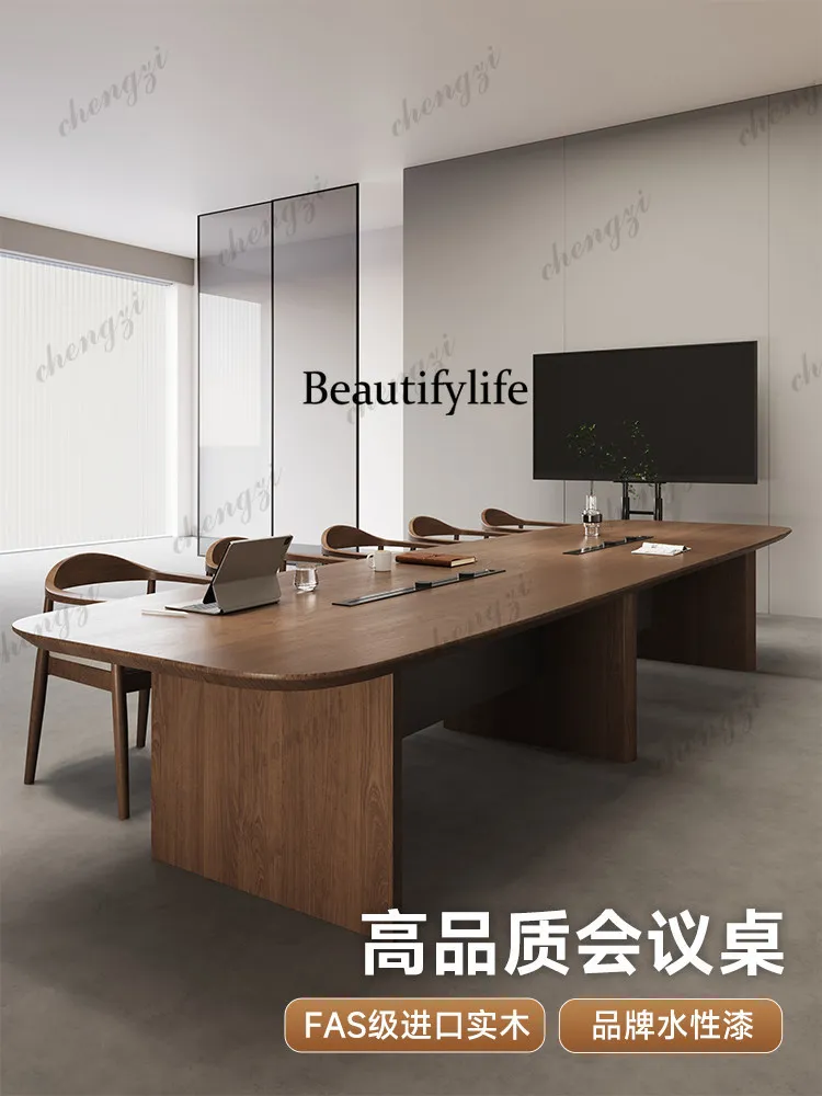 P1823 meters long super large 12 people solid wood large board office meeting room rectangular table and chair combination