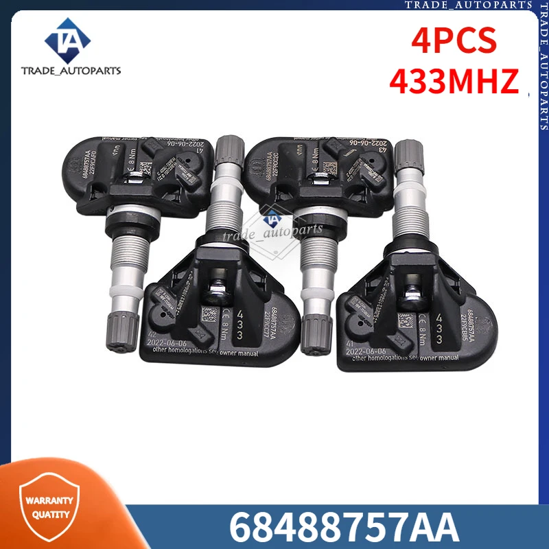 4PCS Car Tire Pressure Monitoring Sensor 68488757AA For 2022-2023 Dodge Charger Challenger Chrysler 300 TPMS 433MHZ 68487472AB