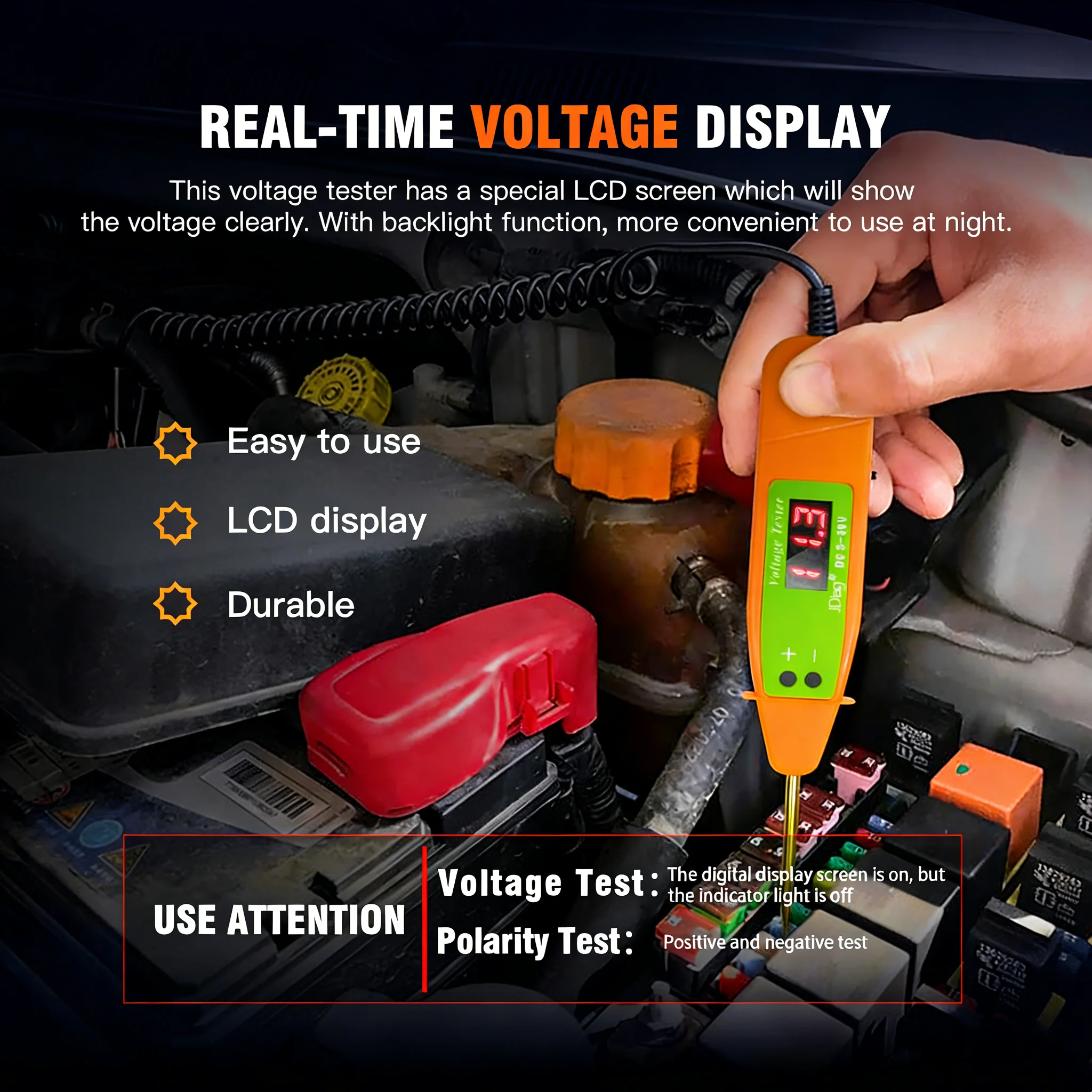 

Цифровой тестер напряжения для автомобилей, ручка-тестер электрических цепей DC3-36V с LED-дисплеем для легковых и грузовых автомобилей, мотоциклов