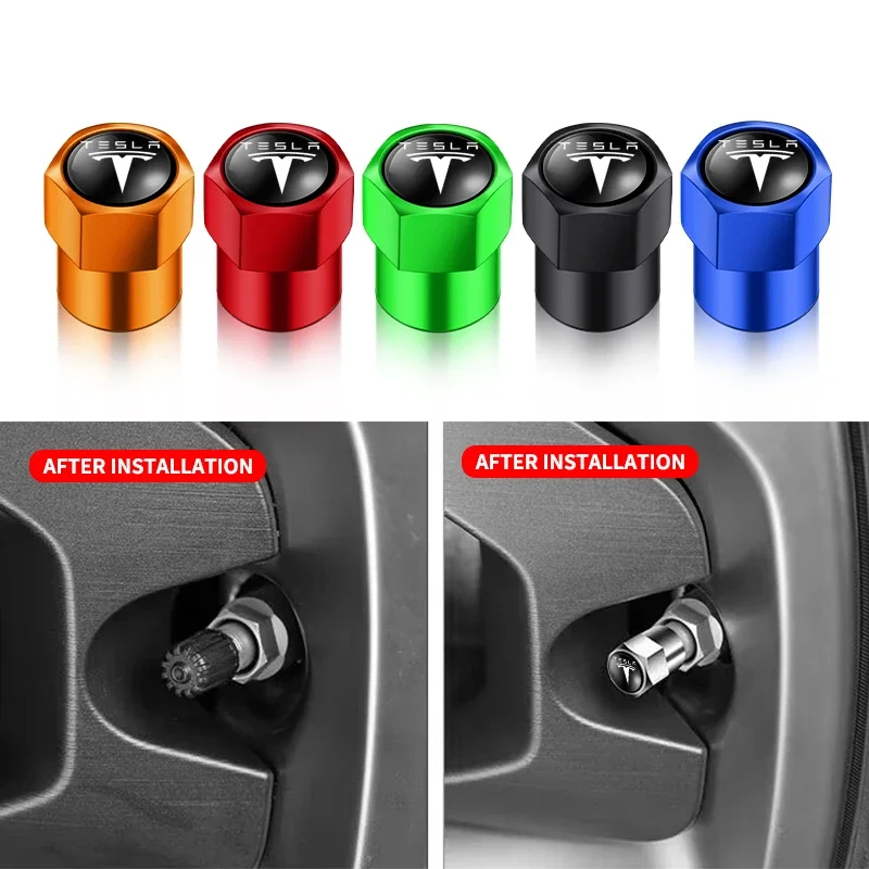 4pcs Car Tire Valve Cover Hexagonal Cap Air Dustproof For Tesla Model 3 Model X S 2016-2020 Decals TM3 TMX TMS Decal Accessories