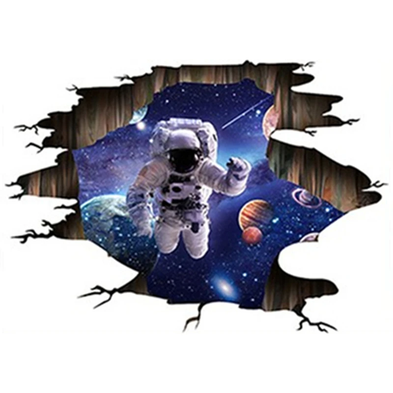 ملصقات حائط مكسورة من الفينيل لرائد الفضاء ثلاثية الأبعاد بتصميم كوكب مرصع بالنجوم ديكورات منزلية لغرف الأطفال ورق حائط للسقف