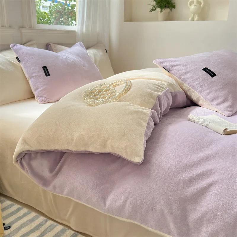 A-Class Winter Coral Fleece Plush Duvet Cover 1 Pcs Flannel Warm Cozy Bedding Skin-Friendly Comforter Cover for Single Size