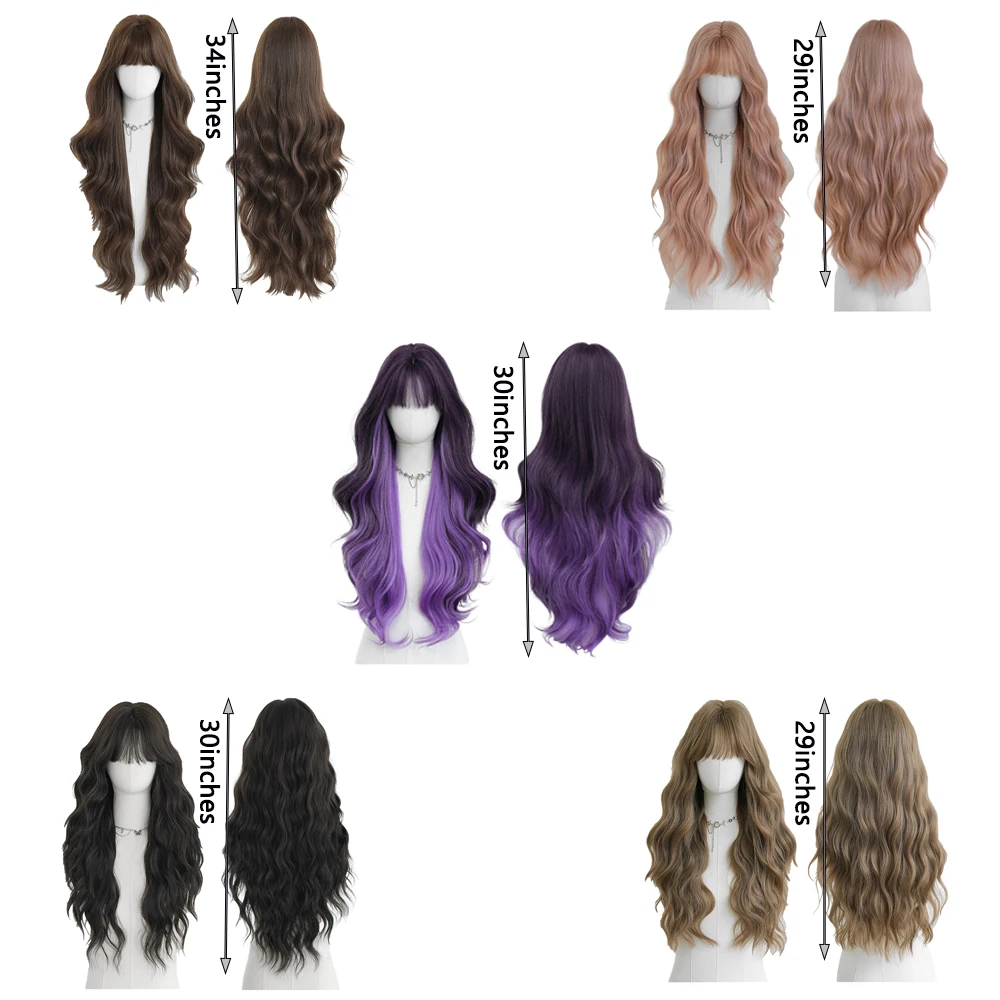 ที่คาดผมผมยาวหยิกสังเคราะห์คุณภาพสูงพร้อมหน้าม้าที่ดูฟูเป็นธรรมชาติ เหมาะสำหรับวิกผมสำหรับเล่นบทบาทในงานปาร์ตี้ประจำวันของผู้หญิง
