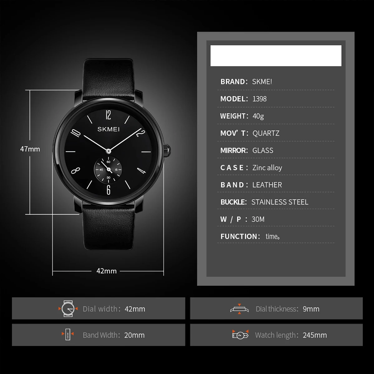 SKMEI Fashion Quartz Wrist Watch Men Big Dial Male Business Sport Watches Leather Strap 30M Waterproof Relogio Masculino Clock