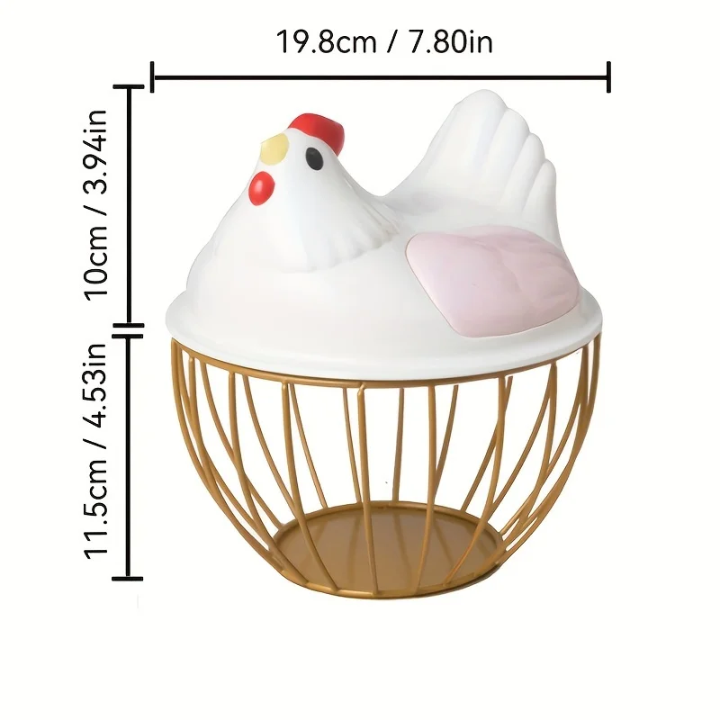 Wrought Iron Hen Shaped Storage Basket, Metal Kitchen Egg Holder & Fruit Organizer, Vintage Style Decorative Storage Basket