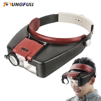 New 10X Headband Magnifier Glasses Helmet Style Loupe Lens LED Lights Loupe Microscope For Repairing Watch Jewelry Reading