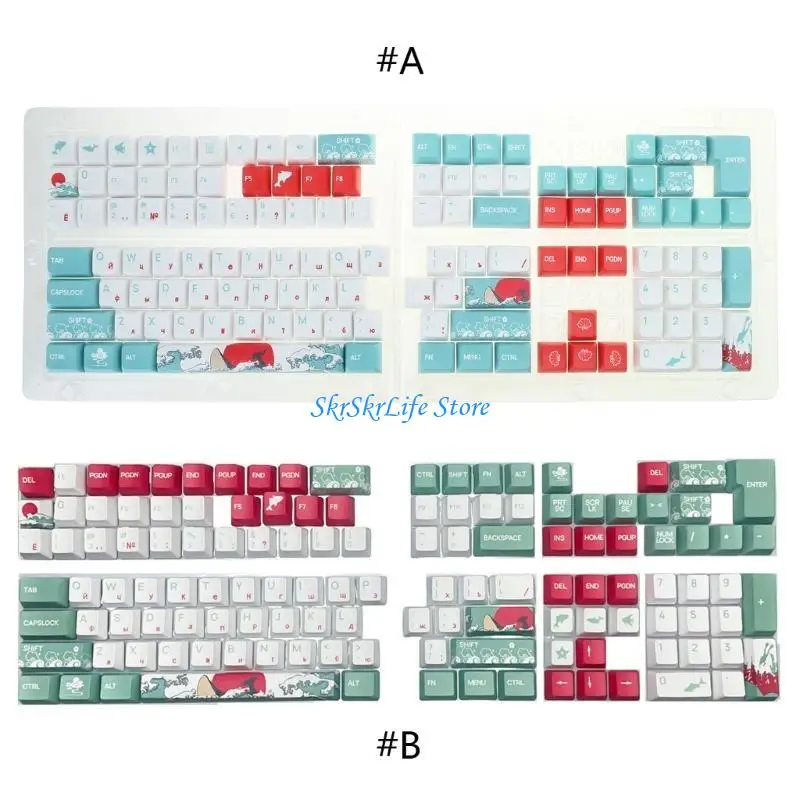 

E65E Coral Sea Design Russian Keycaps for MX Switches Mechanical Keyboard ,PBT XDA/OEM Height Keycaps for Typists and Gamers