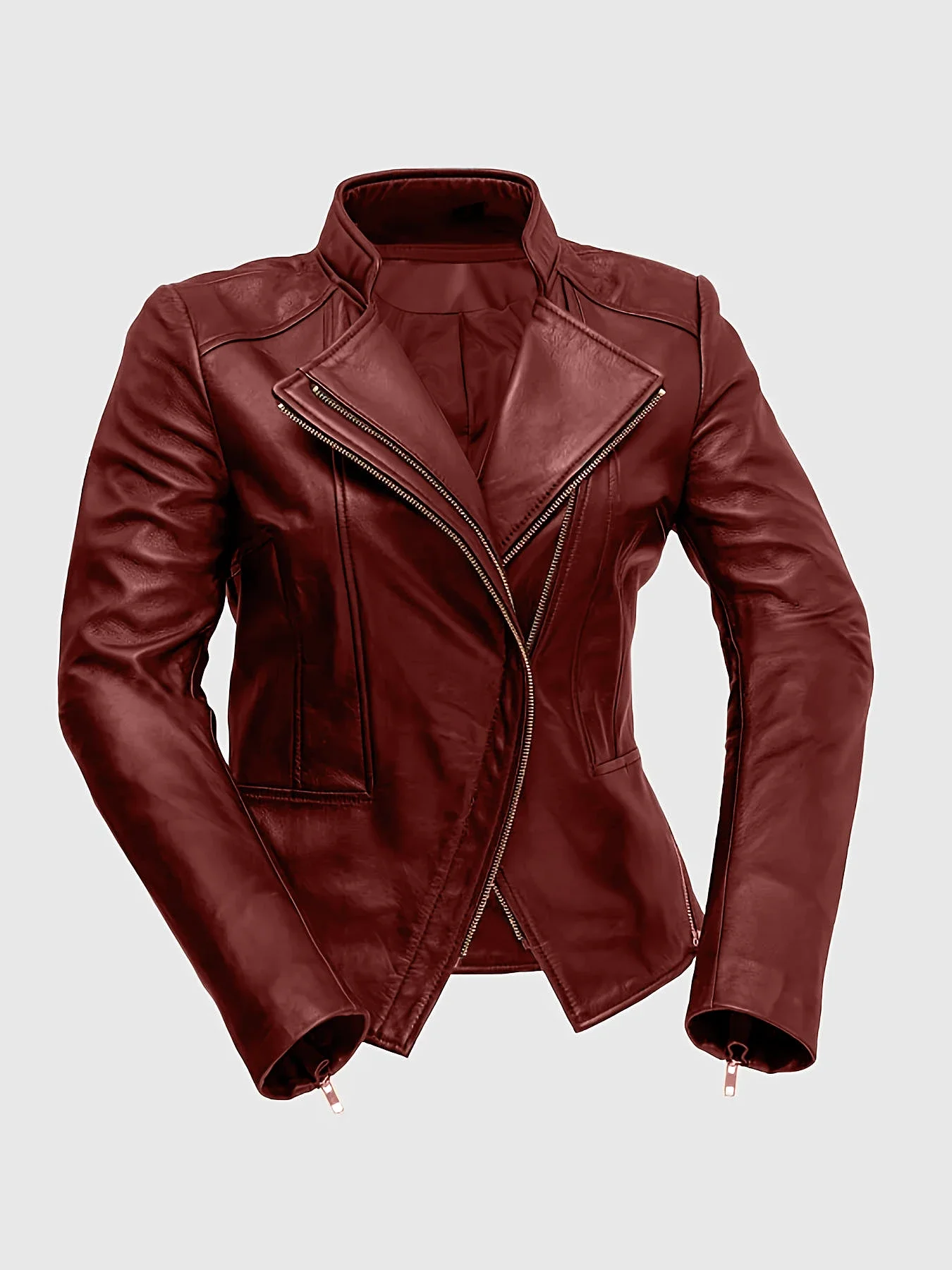 Plus Size Women's Artificial Leather PU Casual Jacket Stand Collar Zipper Up Slim High Street  Leather PU Jacket Outerwear 2024