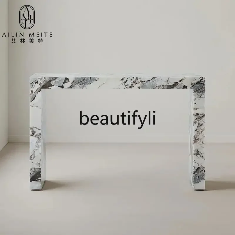 

Italian minimalist natural marble entrance table designer living room light luxury travertine entrance tableQQQ