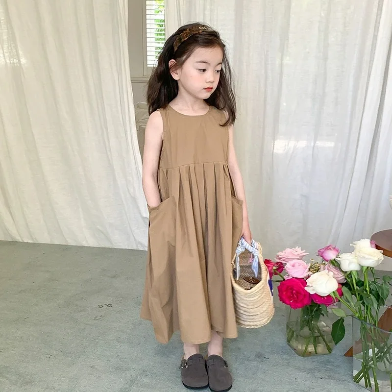 Girls Casual Dresses Girls\' Dresses with Large Hemlines Sleeveless Casual Kids Dresses for Girls 2 To 8 Years Princess Dress