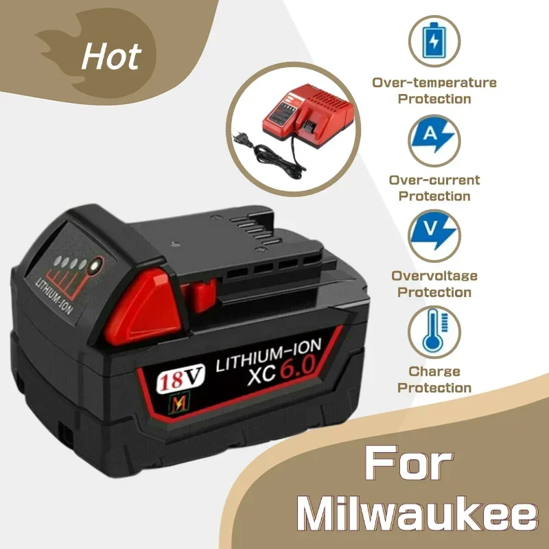 6Ah/9Ah/12Ah For Milwaukee M18 Batteries High Output Rechargeable Lithium ION 18V Battery