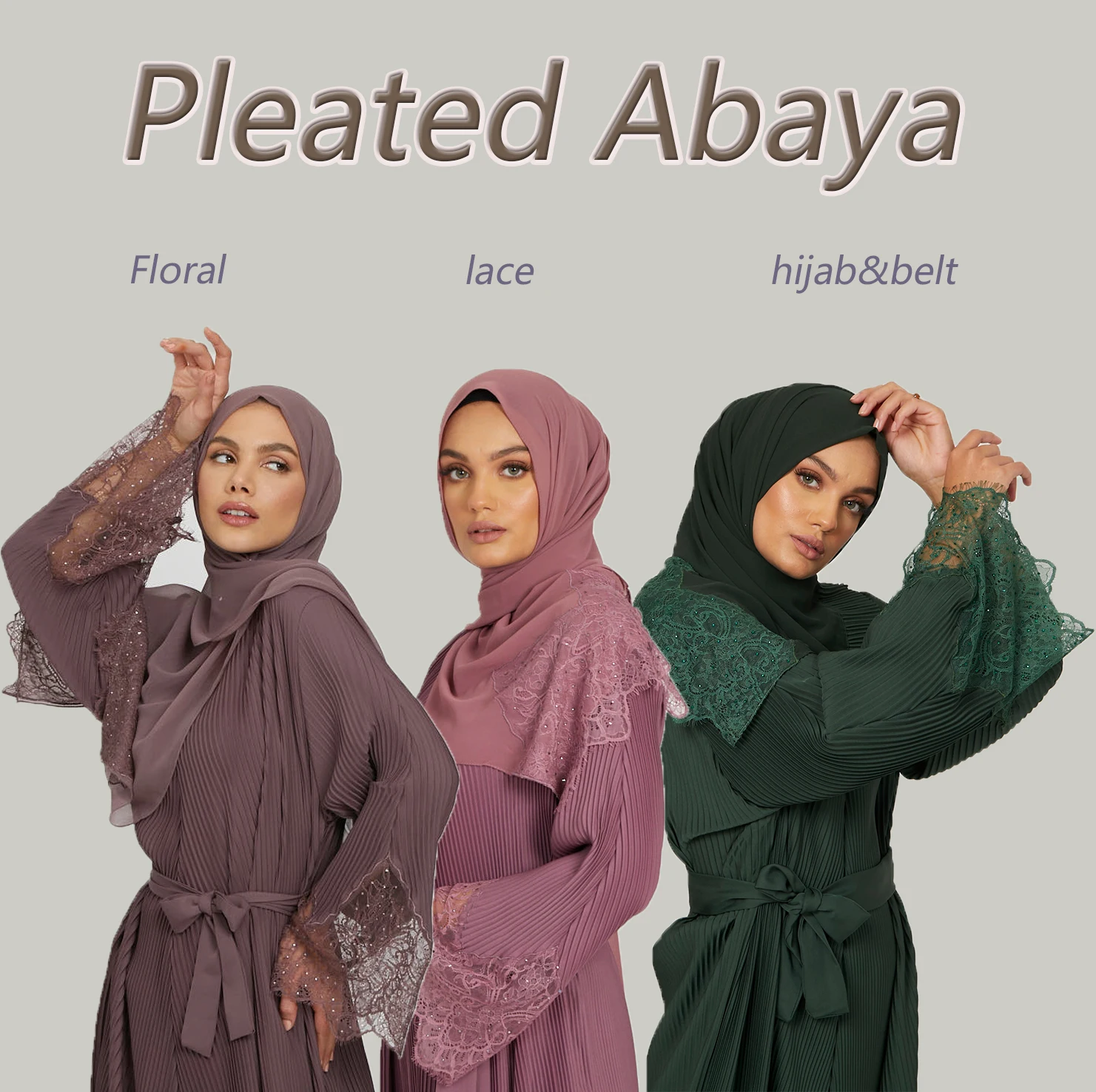 Pleated Abaya Dubai Turkish Muslim Lace Sleeve Hijab Dress Kaftan Islam Clothing Long Dress Women Vestido Robe Musulman De Mode