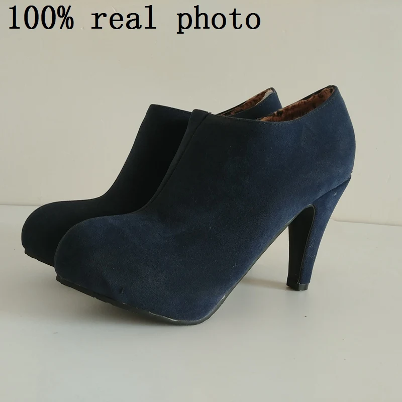 REAVE CAT Big size 32-45 Faux suede Women ankle boots Autumn Spring shoes 10cm heel Black Apricot Blue QL4259