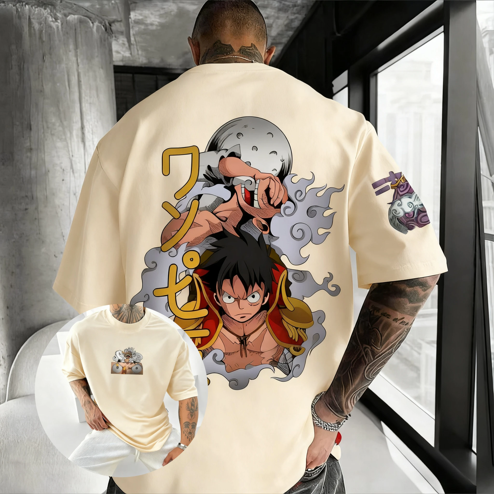 

One Piece Луффи Аниме Мужская футболка Хлопковая футболка с коротким рукавом Летняя повседневная уличная одежда с японским мультяшным рисунком Свободные топы Y2k