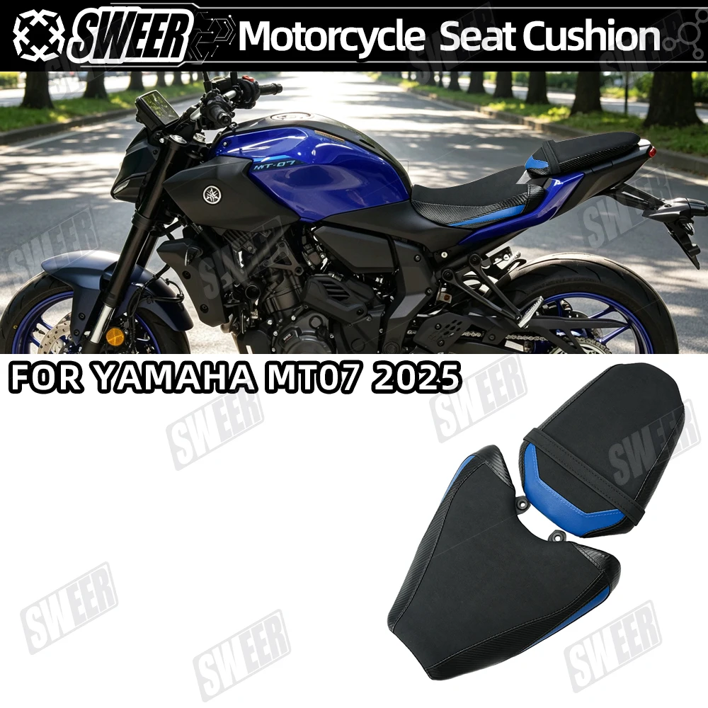 Motorcycle Split Seat Cushion Fit For Yamaha MT07 MT‑07 2025 Driver Passenger Pillion Seat PU Leather Sponge Modified Parts
