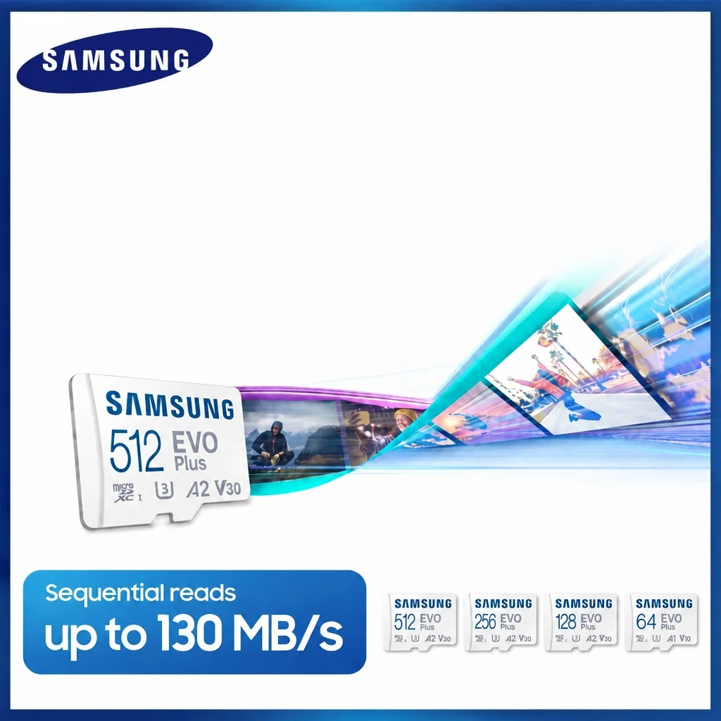 SAMSUNG EVO/PRO Plus Memory Card 64G Micro SD Card 128G 256G 512G U3 A2 V30 Speed up to 130MB/s for Gaming Tablet