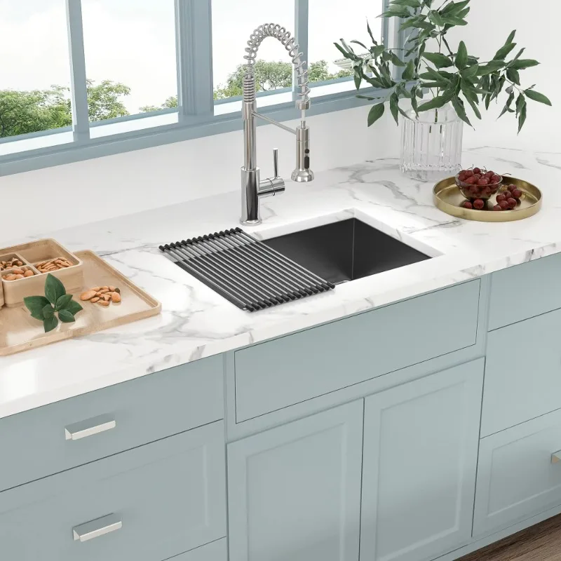 28-calowy pojedynczy zlew kuchenny ze stali nierdzewnej 16 Gauge prostokątny Nano-PVD czarny brązowy wykończenie instalacja podblatowa