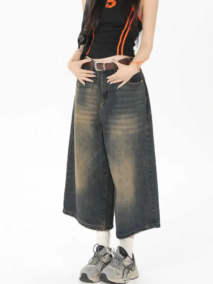 2026 Summer Women Calf-Length Jean Jorts Shorts Japanese Y2K 2000s