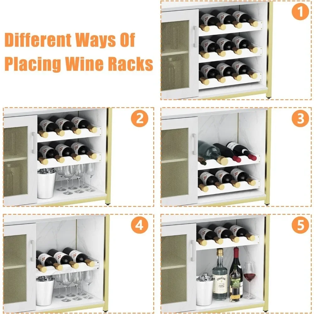 Wine Cabinet, Wine Rack Freestanding Floor, Storage Display Rack Table for Bar, Wine Bottle Holder, Gold