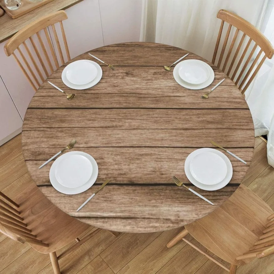 

Светло-серая состаренная круглая скатерть под дерево с эластичным краем, крышка стола, водонепроницаемая многоразовая скатерть для праздничной кухни P