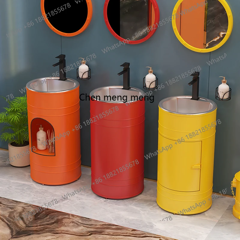 

Round stainless steel, column type washbasin, balcony integrated floor type washbasin