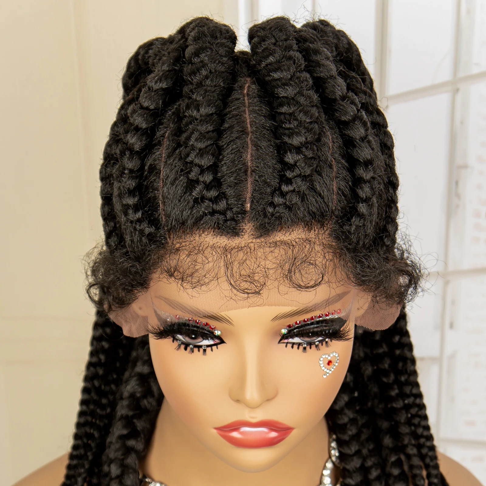 Synthetische Pferdes chwanz geflochtene Perücken Spitze frontal 24 Zoll afrikanische knoten lose Twist Braids Perücke für schwarze Frauen mit Babyhaar