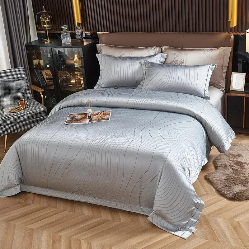 Chic Grey Geometric Jacquard Duvet Cover set Queen King 4Pcs 800TC Egyptian Cotton Bedding Comforter Cover Bed Sheet Pillowcases