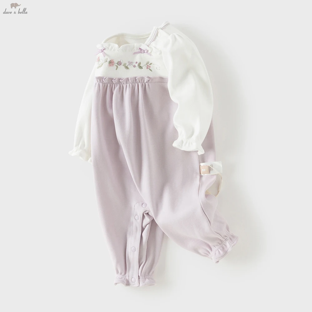 Dave Bella Newborn Spring Knitted Jumpsuit Creeper Girls Cotton Embroidery Cute Romper Baby Princess Party Clothes DB1261012