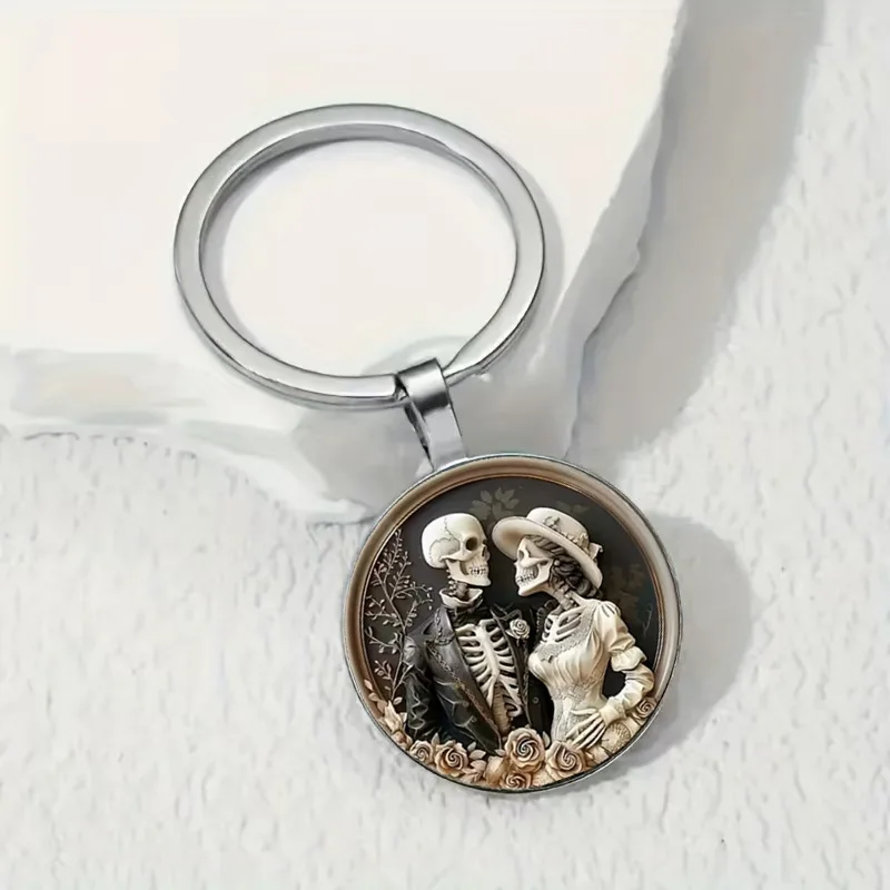 Porte-clés Gothique Victorien Couple Squelette, Idéal pour les Cadeaux Distinctifs d'Halloween, Accessoires de Style Gothique, Célébration Nuptiale