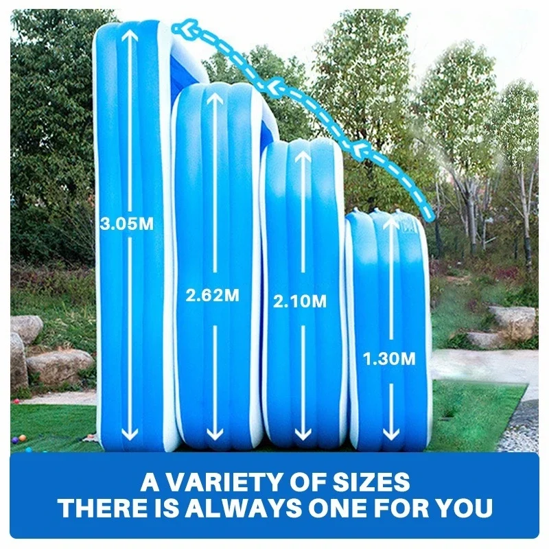 Goture 2.1M 2.6M 3.05M Outdoor Portable Inflatable Swimming Pool for Kids Adlut Family Size Thickened with Air Pump Tool