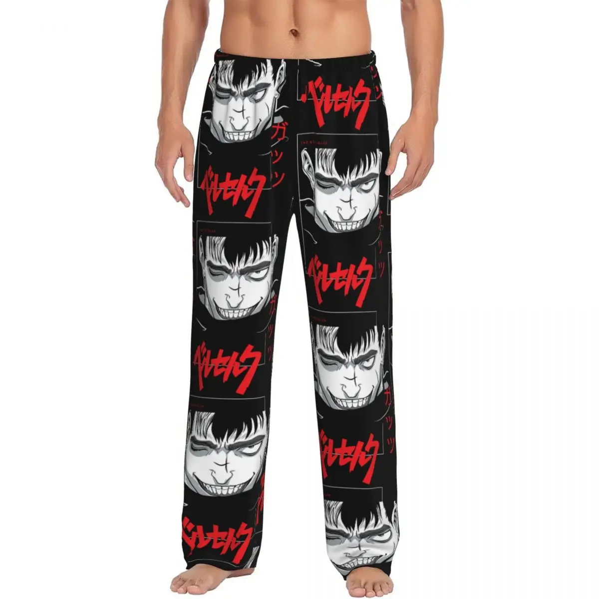 

B-Berserks Pajama Pants Sleepwear Men's Elastic Waistband Manga Dark Fantasy Black Swordsman Style Sleep Lounge Bottoms Pockets