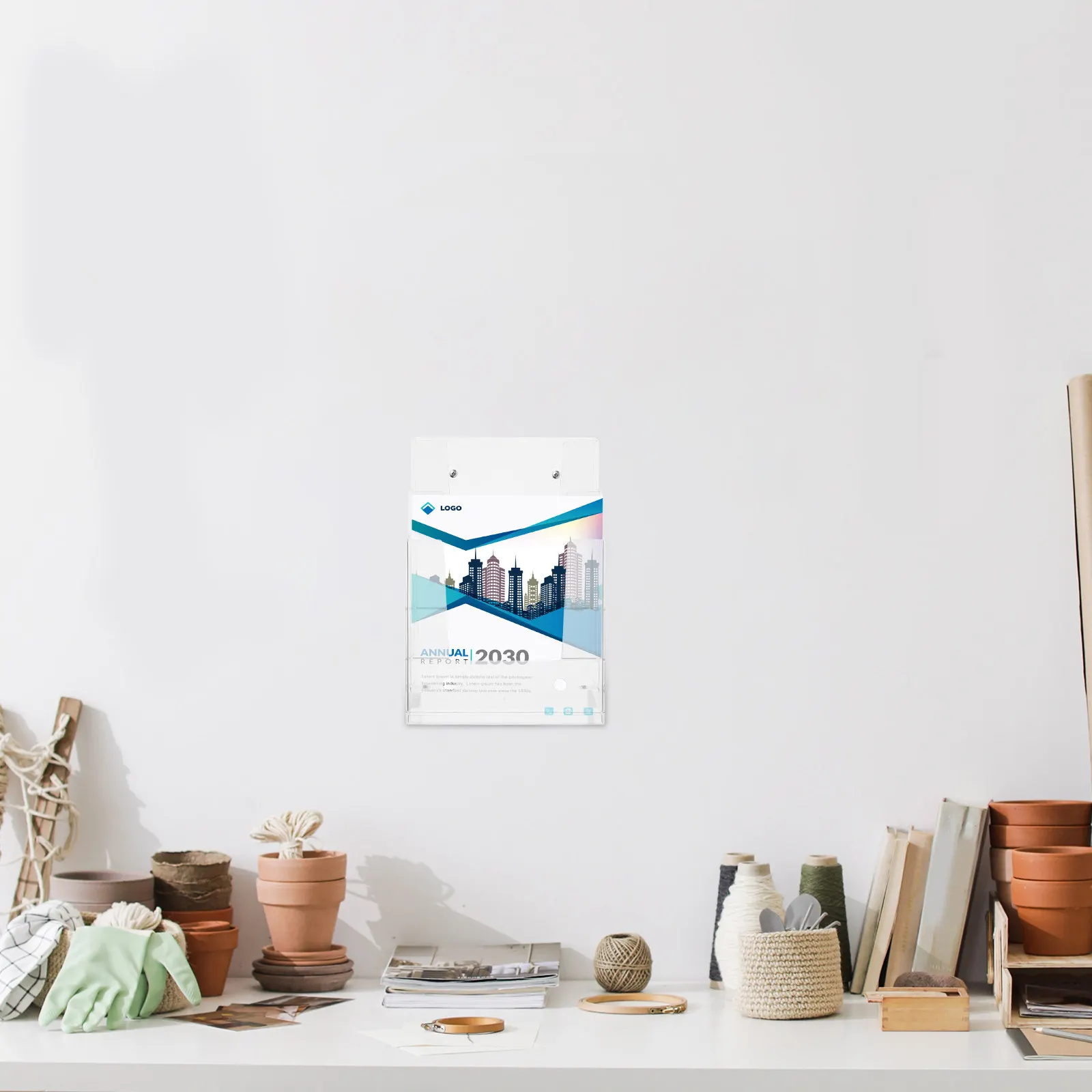 2Pcs Wall Mounted Acrylic Brochure Holder A6 Size Clear Acrylic Paper Holder Stand for Office Home Greeting Card Display