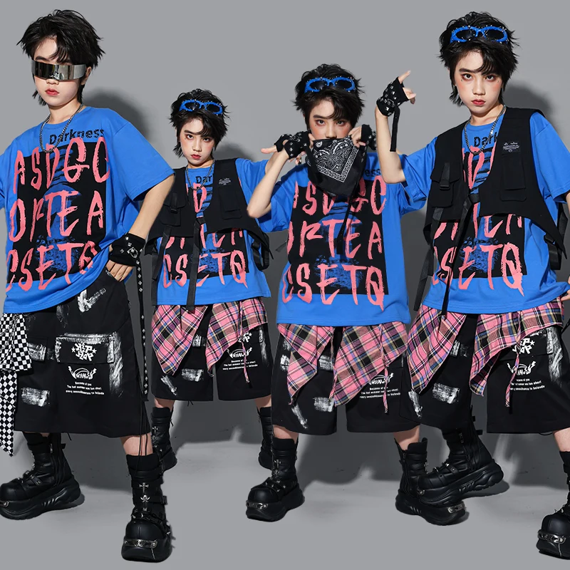 Hip Hop Jungen Lose T-shirt Zerrissene Jeans Hosen Street Dance Shorts Mädchen K-pop Jazz Kostüm Kinder Kleidung Set kind Streetwear