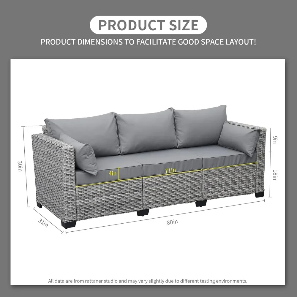 Outdoor Sofa with Waterproof Cover and Anti-Slip Cushions Hight Backrest, 3-seat patio sofa