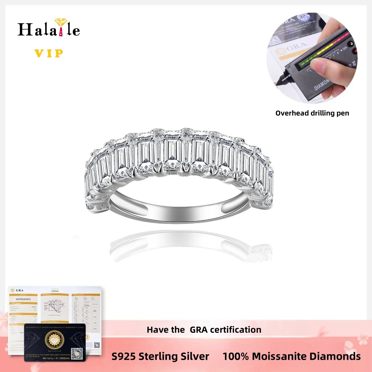 

Halaile 3*5mm 5.5cttw Emerald cut Moissanite Rings For Women 925 Silver With GRA Certification Sparkling Fine Jewelry Gift