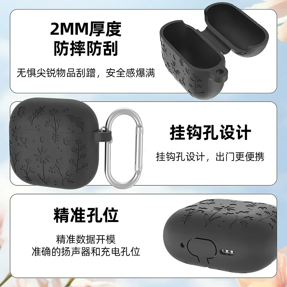 Earphone Case for Airpods 4 Flower Pattern Silicone Shockproof Cover for Apple Airpods4 2024 Cases with Keychain Accessories image 6