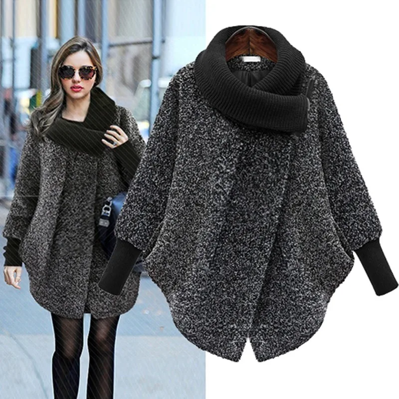 

New Winter Fashion Women's Loose Warm High-neck Woolen Coat Loose Long-sleeved Woolen Coat